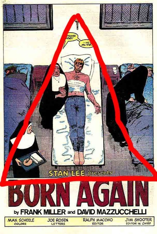 Matt Fraction analizza la forza con cui Miller e Mazzuchielli richiamano alla forma triangolare che richiama alla Pieta'